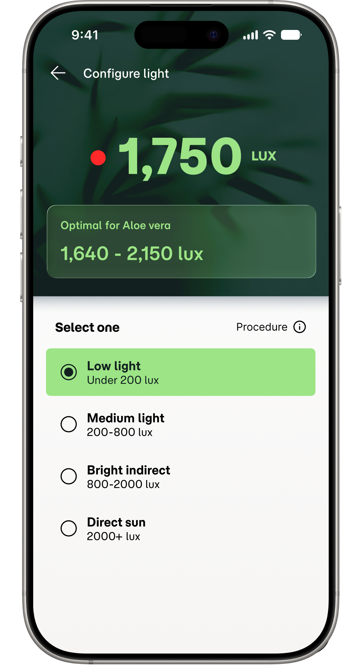 Screenshot of the guided light metering feature